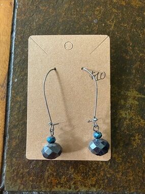 Faceted Hematite Drop Earrings - Women Jewelry - Blue